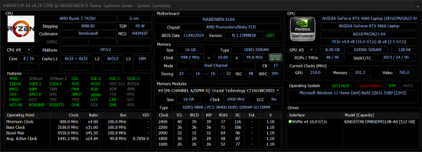 Обзор игрового ноутбука Maibenben Typhoon X16A на базе AMD Ryzen 7 7435 и Nvidia GeForce RTX 4060 Laptop